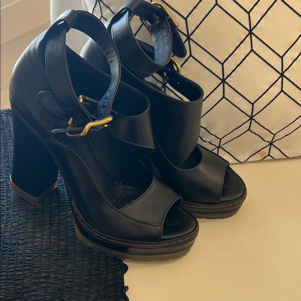 Chloe Black Heels with Gold Buckles